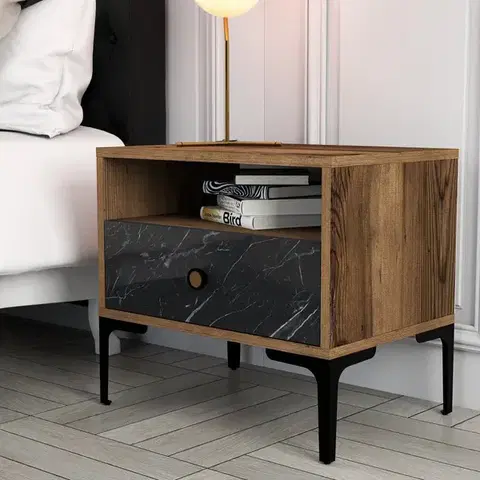 Noční stolek Lizbon 534 - Walnut, Black