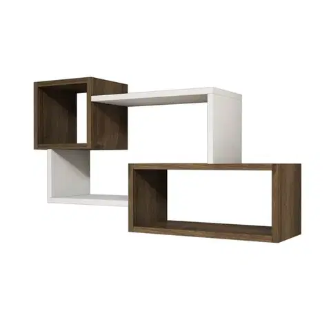 Nástěnná police Afro - White, Walnut - POSLEDNÍ KUS