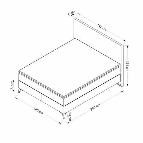 Rám dvoulůžkové postele s čelem Abella 140 x 200 - Grey