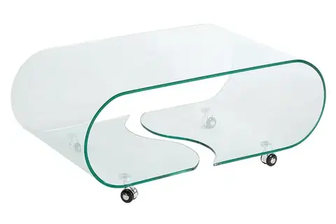 Estila Moderní designový skleněný konferenční stolek Ghost v obdélníkovém tvaru na kolečkách s oblými hranami 90 cm