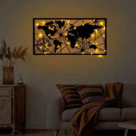 Dekorativní kovový doplněk na zeď World Map Led 452