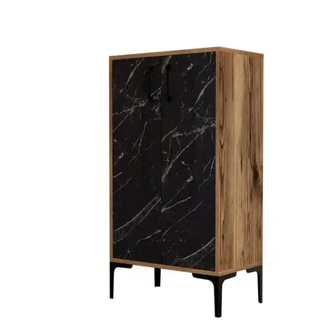Botník Prag - Walnut, Black Marble