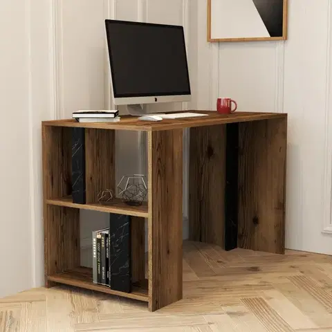Psací stůl Lima - Walnut, Black Marble
