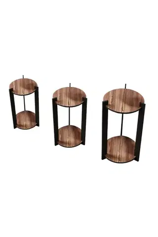 Wooden Plant Stand Flower Desk Round - Walnut