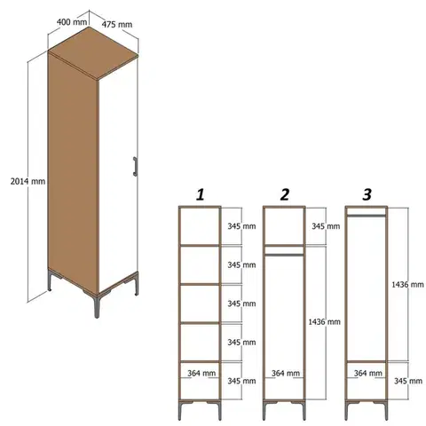 Šatní skříň Kumsal R - Walnut