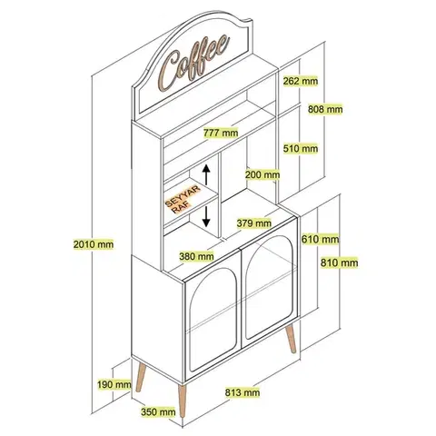 Coffee Bar Cabinet Lyon 80 - White, Gold