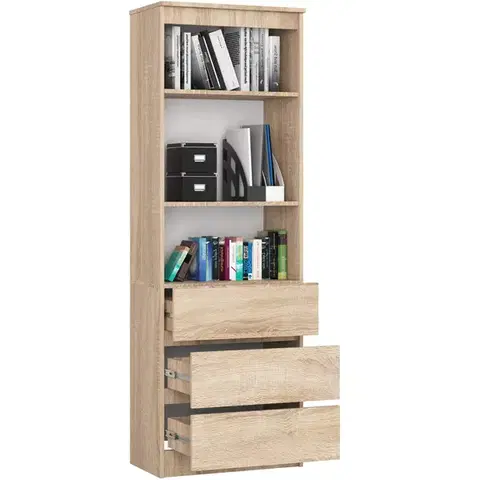 Ak furniture Kancelářský regál Rexa 60 cm 3 šuplíky a 2 police dub sonoma