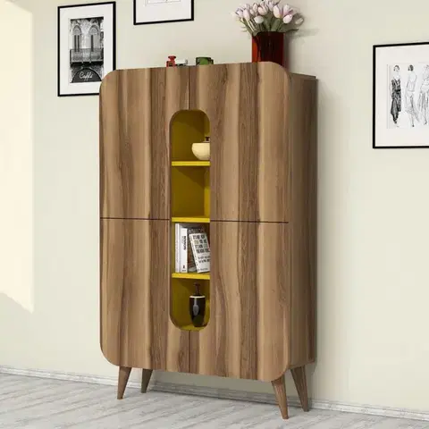 Víceúčelová skříňka Mine - Walnut, Yellow