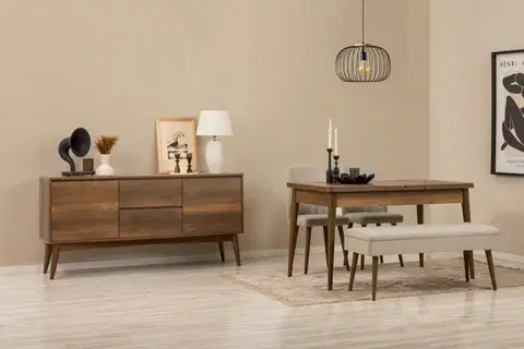 Set s rozkládacím stolem, židlemi a konzolou (5 kusů) Vina 02 1005 - Walnut, Cream
