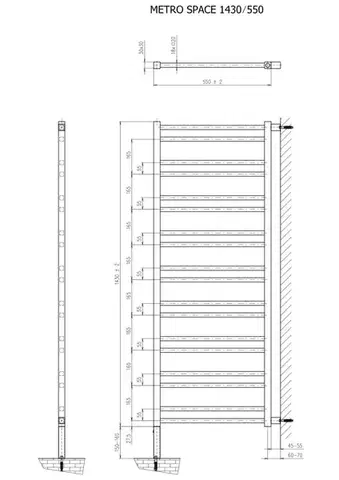SAPHO METRO SPACE otopné těleso 550x1430 do prostoru, černá mat IR438B