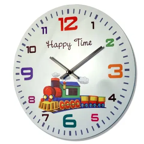 Dětské nástěnné hodiny v bílé barvě s vláčkem HAPPY TIME