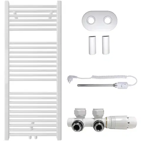 CERANO Koupelnový radiátorový set Lincoln kombinované vytápění, termo tyč středové připojení 50 mm 300W bílá lesklá 1200x500 mm CER-663370