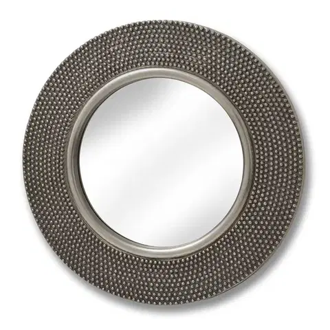 Estila Glamour nástěnné kulaté kovové zrcadlo Alora s 3D plastickým tečkovaným dekorem se širokým rámem ve stříbrné barvě 80 cm