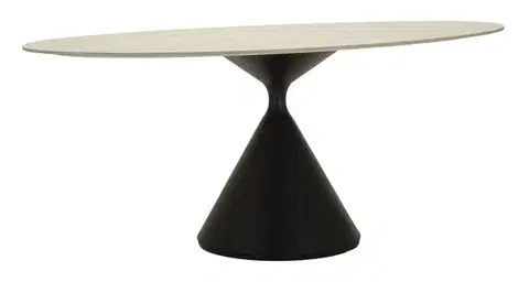 Estila Moderní oválný jídelní stůl Ferrera s béžovou vrchní deskou a černou nohou 180 cm