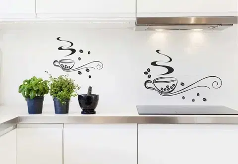 Nálepka na zeď do kuchyně dva šálky lahodné kávy 50 x 100 cm