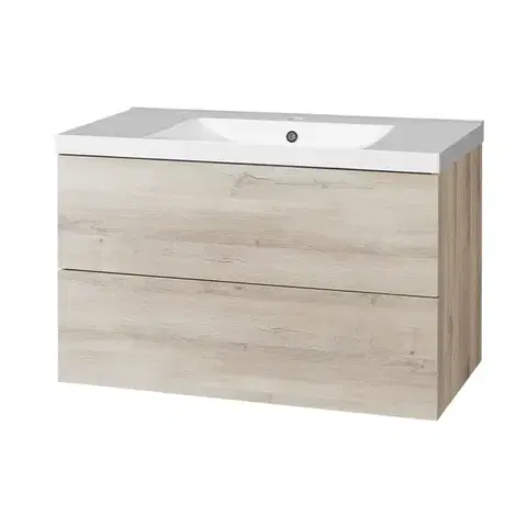 Mereo Aira, koupelnová skříňka s umyvadlem z litého mramoru 101 cm, dub Kronberg CN722M