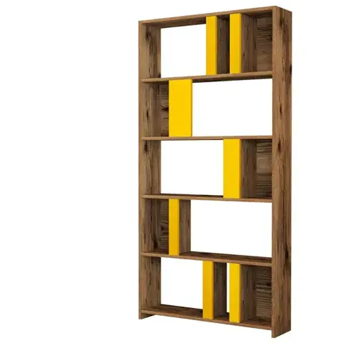 Knihovna Lima - Walnut, Yellow