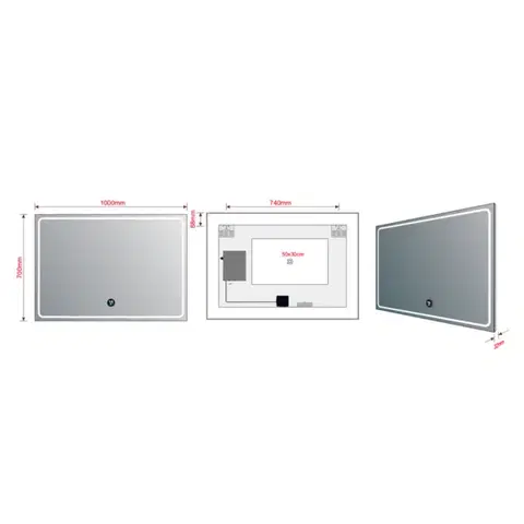 SAPHO GEMINI zrcadlo s LED osvětlením 100x70cm, chytré funkce GM100K