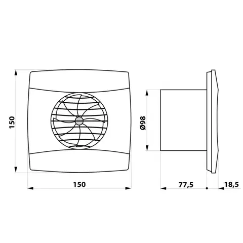CATA UC-10 T koupelnový ventilátor axiální s časovačem, 8W, potrubí 100, černá 01202100