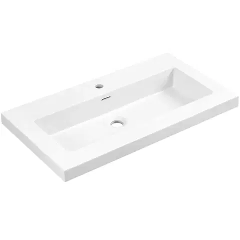 CERANO Umyvadlo z litého mramoru Ovo s přepadem bílá lesklá otvor pro baterii- 60,5x46,5  CER-004297