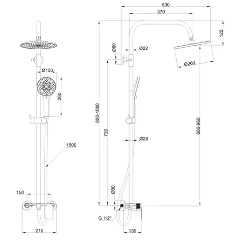 INVENA Sprchový sloup s baterií, Rikia, chrom AU-24-B01-G