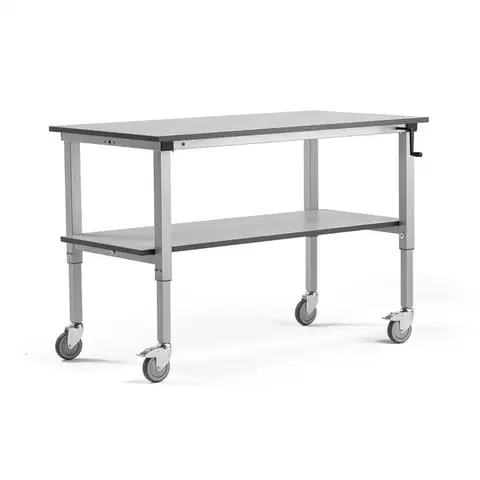 Mobilní pracovní stůl MOTION, manuálně nastavitelná výška, 1500x800 mm, se spodní policí, 150 kg, še