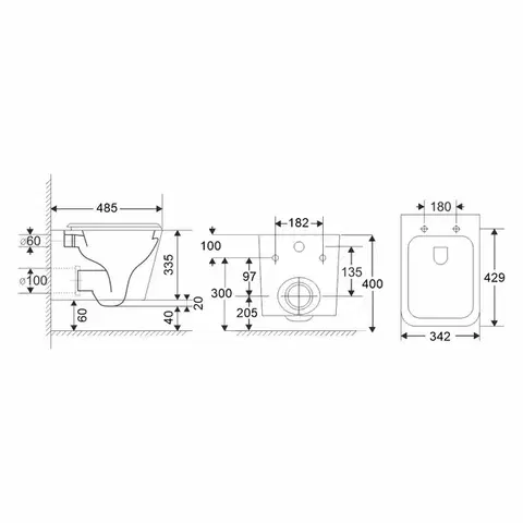 Mereo WC set Rimless WC hranaté, modul pro sádrokarton, bílé hranaté tlačítko MM02NSETRS320
