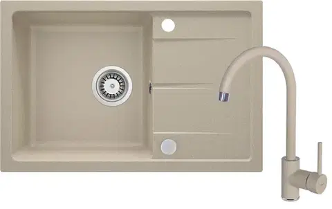 DEANTE Leda sandy Granitový dřez včetně baterie, 1 bowl s odkapávačem ZRDA7113