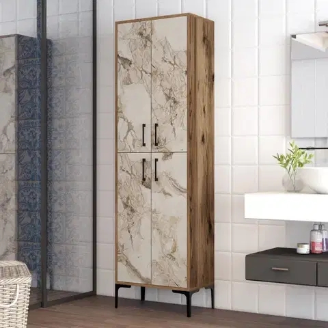 Víceúčelová skříňka Berlin A - Walnut, White Marble