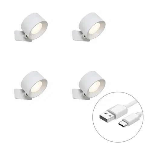 Sada 4 moderních nástěnných a stropních svítidel bílá vč. LED dobíjecí - Bright