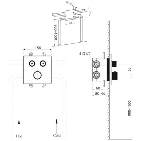 SAPHO SMART SELECT podomítková sprchová termostatická baterie, box, 2 výstupy, černá mat RP042B