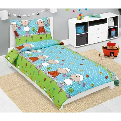 Bellatex Dětské krepové povlečení Ovečka modrá, 140 x 200, 70 x 90 cm, 140 x 200 cm, 70 x 90 cm