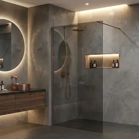 REA/S Sprchová zástěna Flexi Grey / Brush Copper 80 KPL-K99386