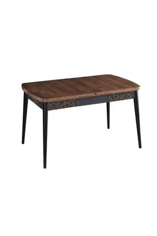 Extendable Dining Table Amalfi Motif - Walnut, Black