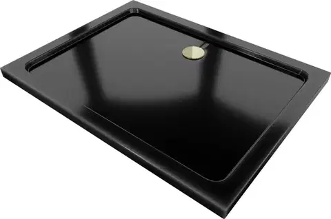 MEXEN/S Flat Sprchová vanička obdélníková slim 110 x 100, černá + zlatý sifon 40701011G