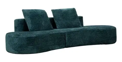 Estila Designová oblá čtyřmístná sedačka Lilos v tmavě modré barvě s plyšovým potahem v organickém tvaru 238 cm