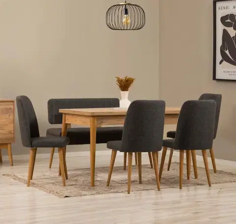 Jídelní set s rozkládacím stolem a židlemi (6 kusů) Vina - Atlantic Pine, Anthracite