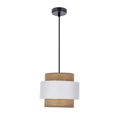 Stropní závěsná lampa Forni 1x40W E27 černé svítidlo s bílým stínidlem z ořechového dřeva, vhodná do obývacího pokoje, ložnice, jídelny, moderního a klasického stylu.