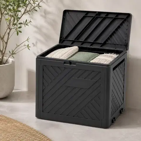 Zahradní antracitový úložný box 120 l s víkem – 56 x 56 x 44 cm