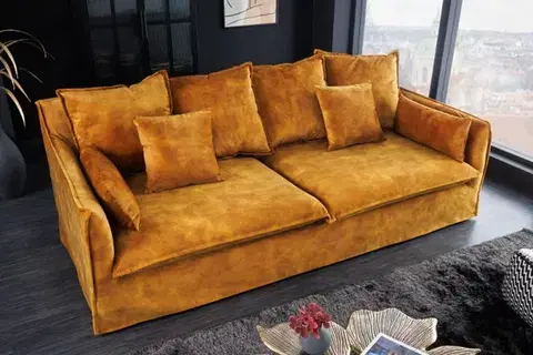 Estila Moderní dvousedačka Heaven do obývacího pokoje se sametovým okrovým čalouněním 205cm