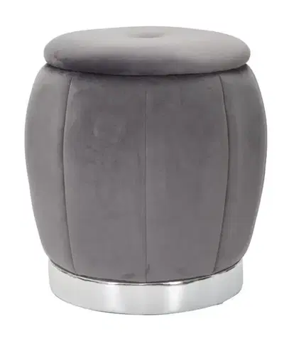 Estila Designová šedá art deco taburetka Zucca s úložným prostorem a sametovým potahem se stříbrnou podstavou 43 cm