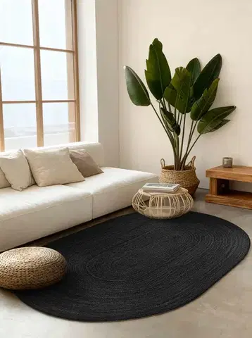 Hanse Home, Kusový koberec Jute Braided 106322 Black ovál, 160x230 ovál, černá, chodba / předsíň