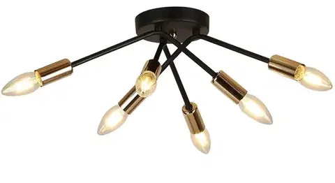 Černo-zlatá stropní lampa 6x40W E14 Tiara