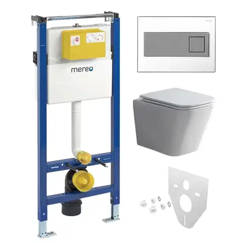 Mereo WC set Smart flush rimless WC hranaté, modul pro sádrokarton, hranaté tlačítko bílá/chrom MM02NSETRT330
