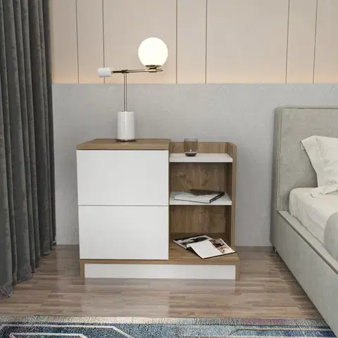 Noční stolek Rena - White, Walnut