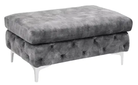 Estila Luxusní glamour taburetka Modern Barock s šedým sametovým potahem s chesterfield prošíváním se stříbrnými nožičkami 92 cm