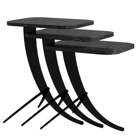 Odkládací stolek Pion Black Marble, 3 ks