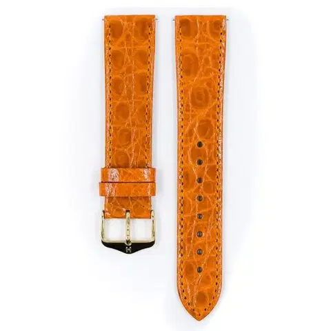 Řemínek Hirsch Genuine Croco - oranžový, lesk - 13 mm - M – Střední délka - 10 mm - Rose Gold