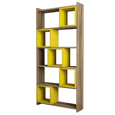 Knihovna Box - Walnut, Yellow
