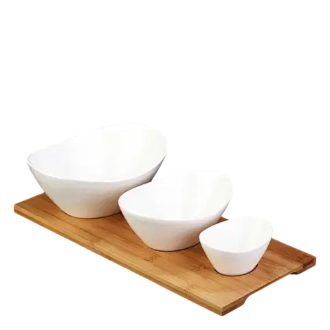 Sada servírovacích misek na bambusovém podnose (4 ks) - Basic - 451359